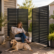 Narrow-Slat Louvered Metal Privacy Screen — Set of 2