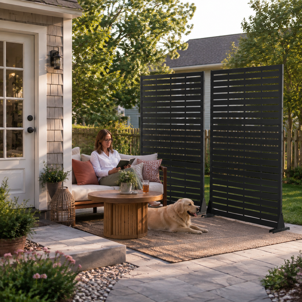 Wide Louvered Metal Privacy Screen — Set of 2