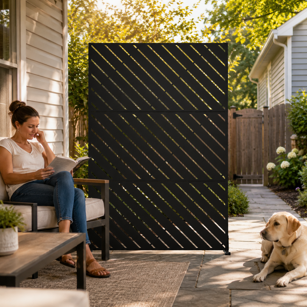Geometric Cutout Metal Privacy Screen