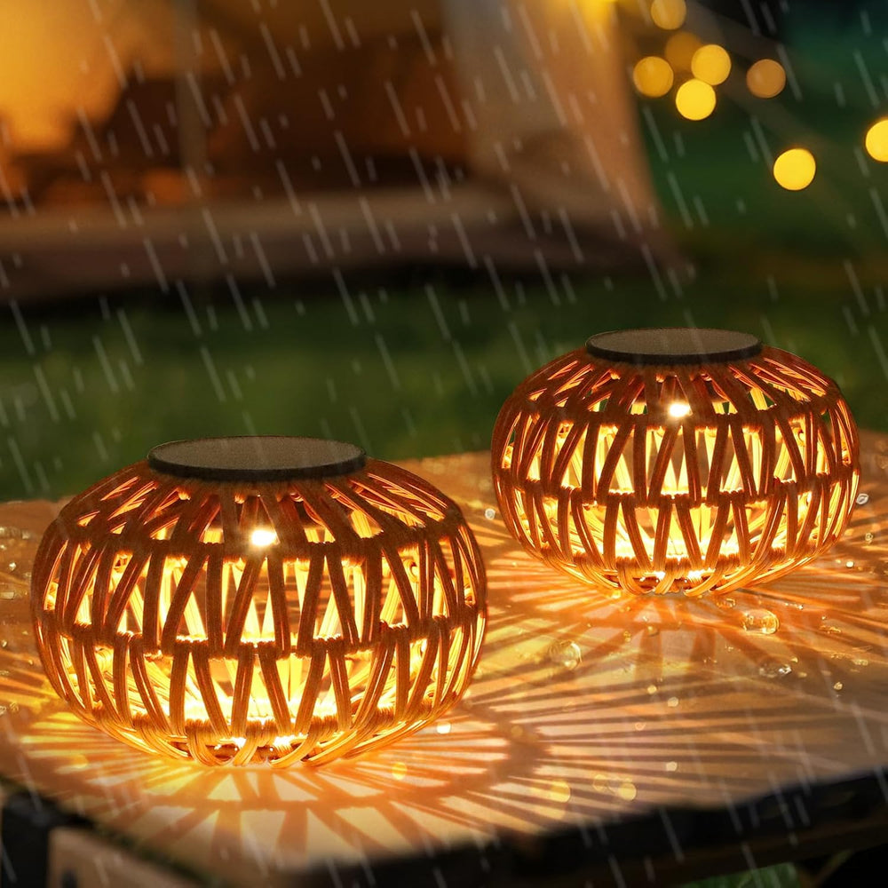 Woven Solar Outdoor Lanterns — Warm White, Set of 2