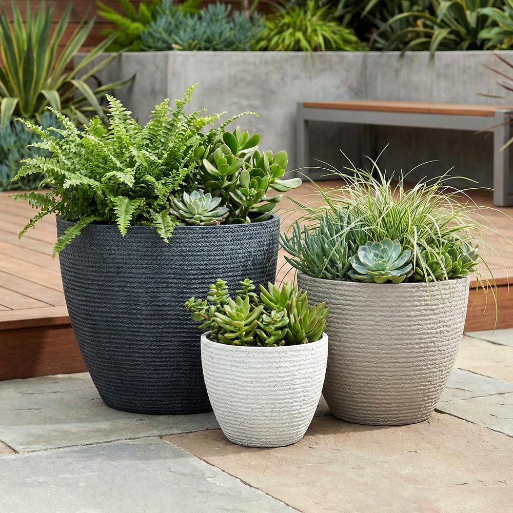 Curved Tapered Modern Outdoor Planter — Set of 3