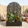 Arched Mixed-Width Louvered Metal Privacy Screen with Planter Box – Modern Outdoor Privacy Divider