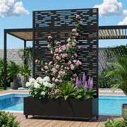 Light and shadow metal privacy screen with planter box