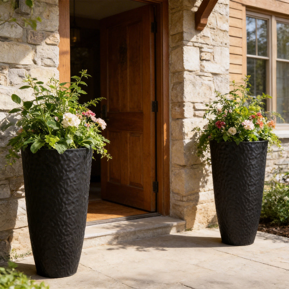 Textured Tapered Modern Outdoor Planter — Set of 2