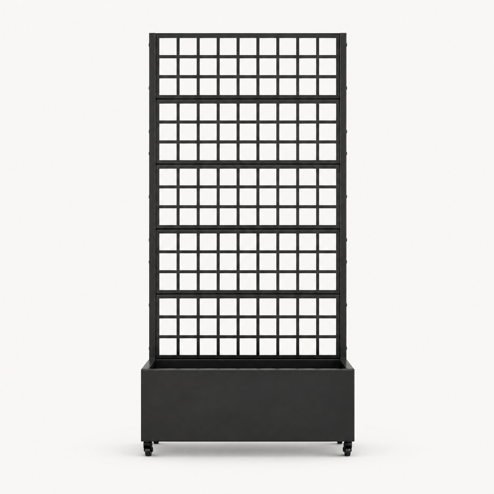 Grid Pattern Metal Privacy Screen with Planter Box