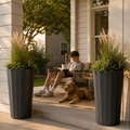 Faceted Cylindrical Modern Outdoor Planter — Set of 2