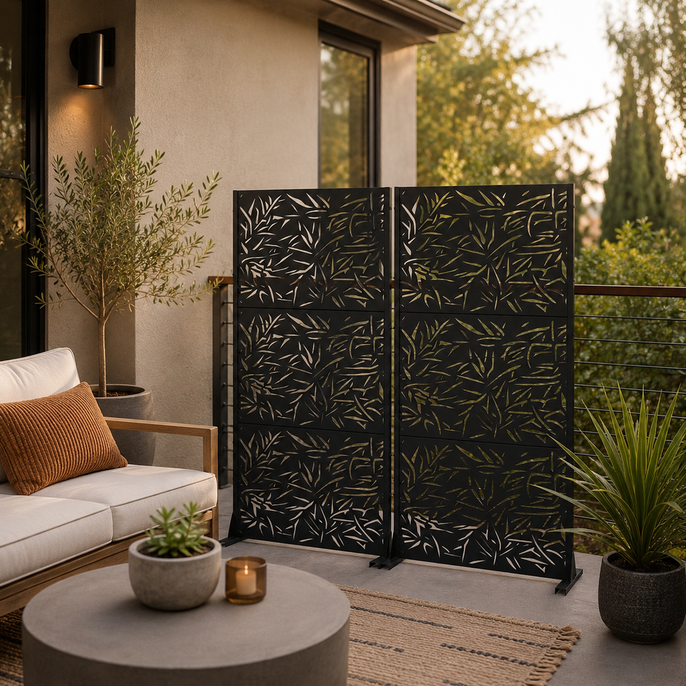 Bamboo Leaf Metal Privacy Screen — Set of 2