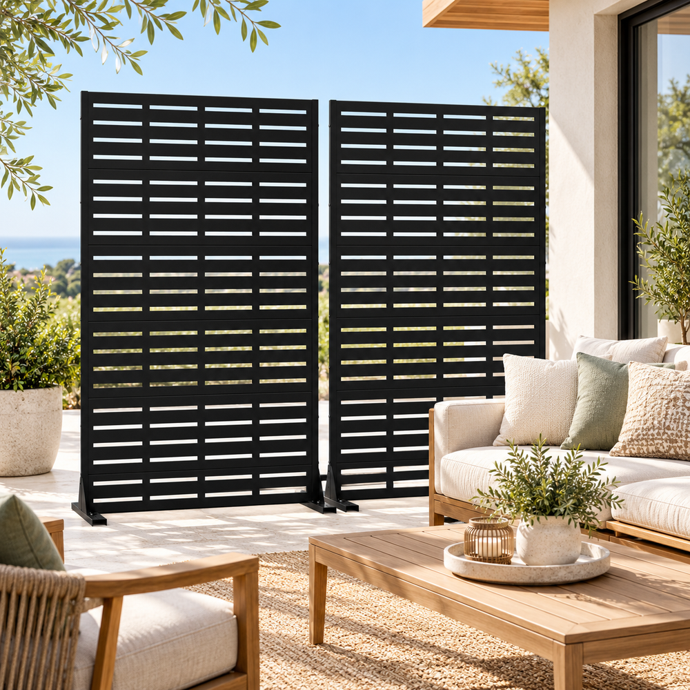 Wide Louvered Metal Privacy Screen — Set of 2