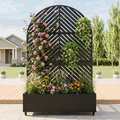 Arched Parallel Slat Metal Privacy Screen with Planter Box – Outdoor Patio Divider