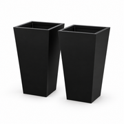 Two black tapered metal planters, each 26 inches high on a clean background.