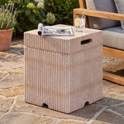 Natural Travertine Propane Tank Cover Side Table outdoor lifestyle scene