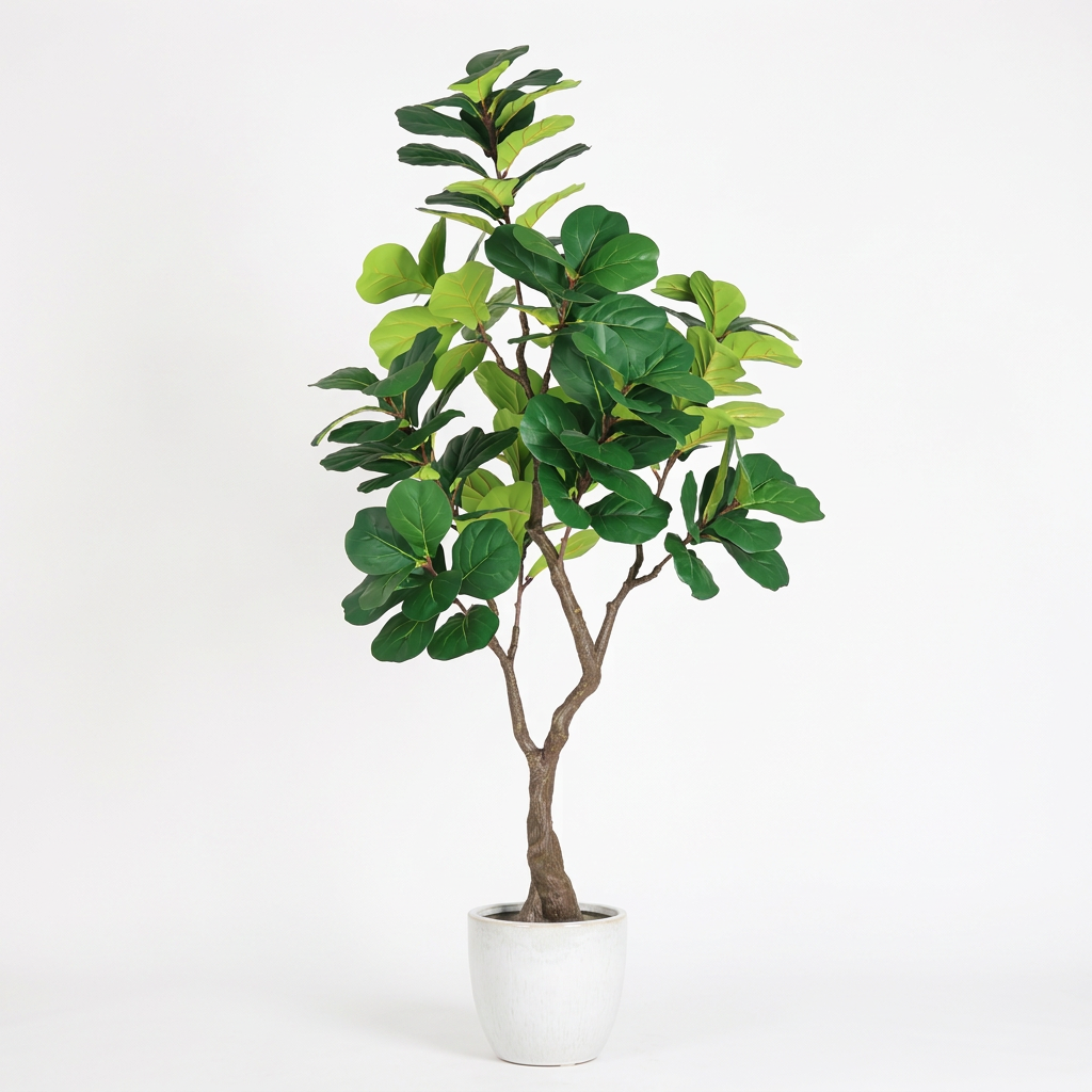 6 ft artificial fiddle leaf fig tree with decorative white pot clean product image
