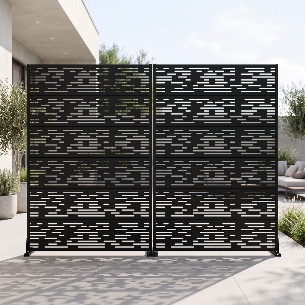 Light & Shadow Pattern Galvanized Steel Privacy Screen — Set of 2