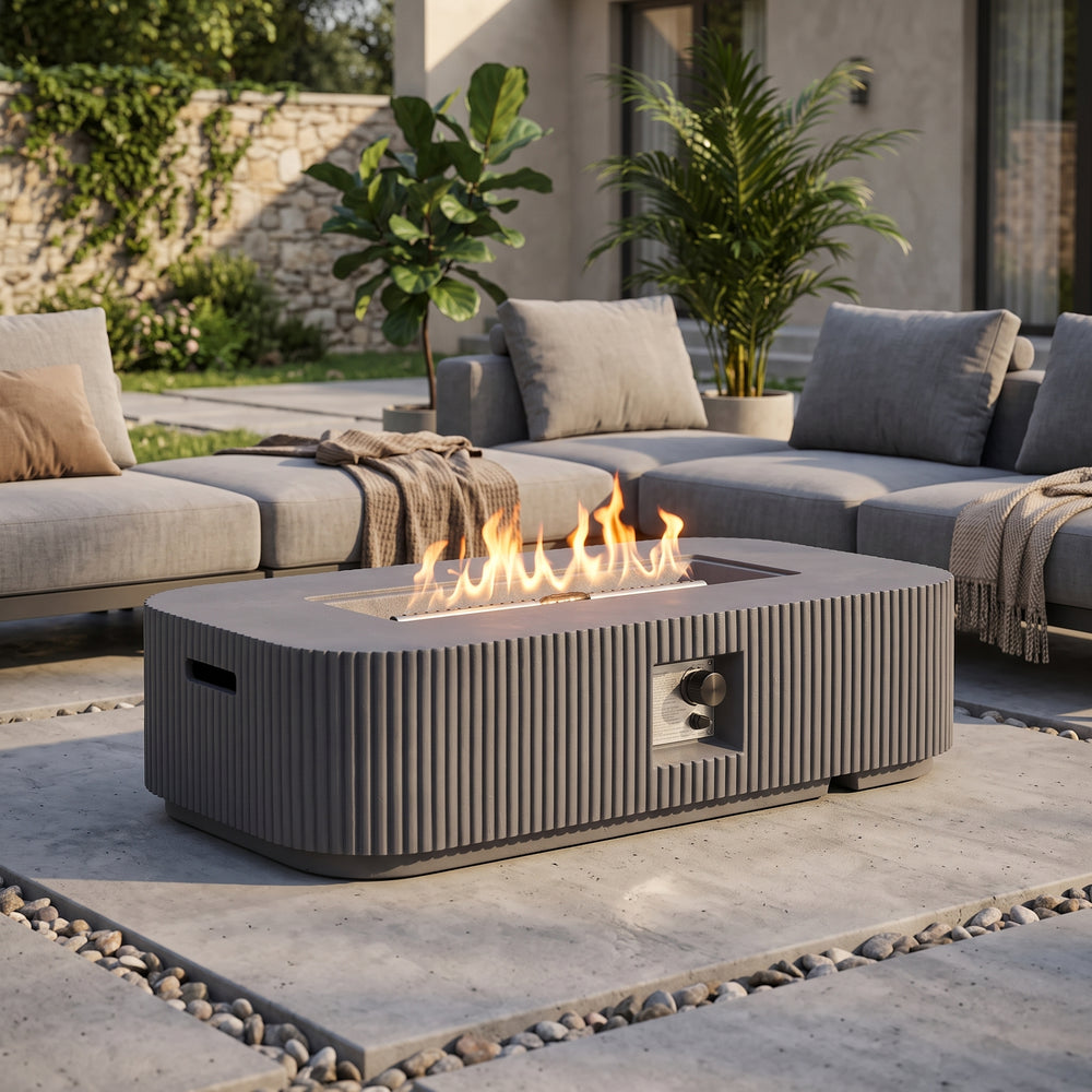 48.2 inch gray MGO gas fire pit table outdoor lifestyle scene