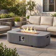 Gray MGO fire pit table backyard gathering lifestyle