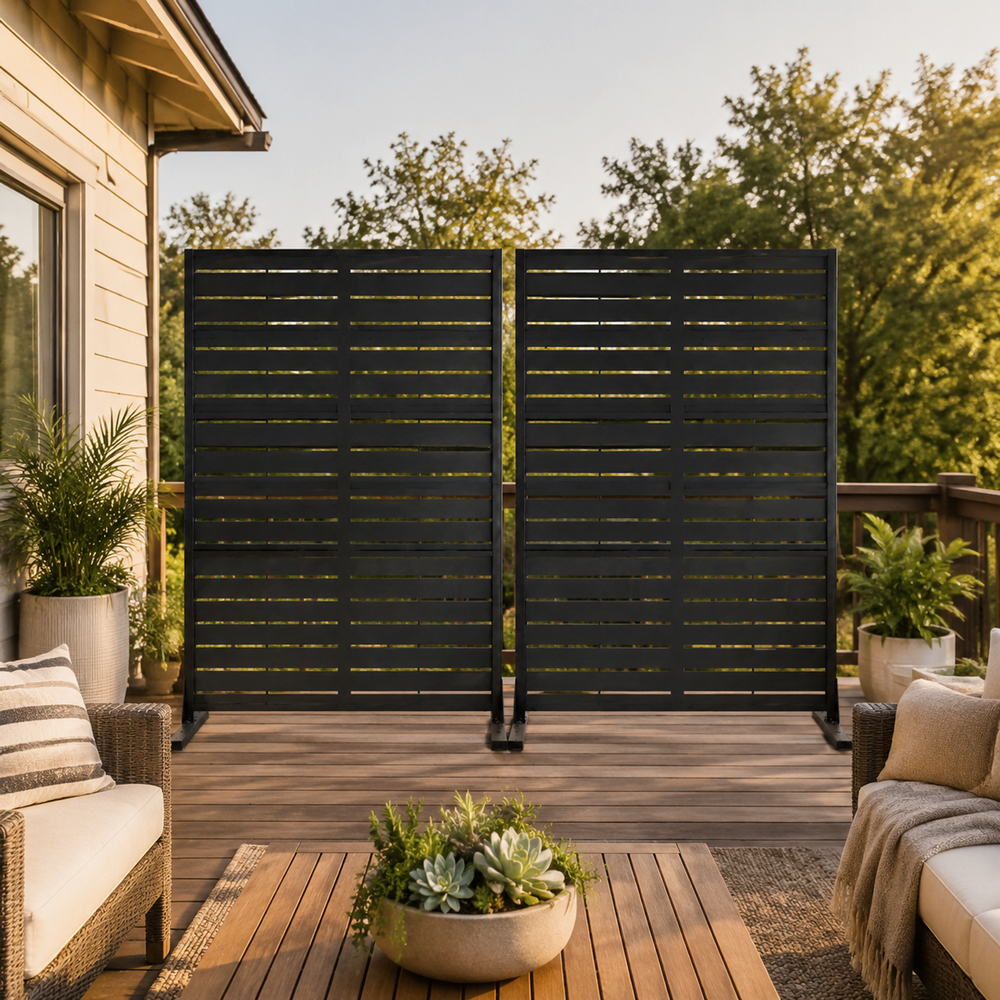 Classic Louvered Metal Privacy Screen — Set of 2