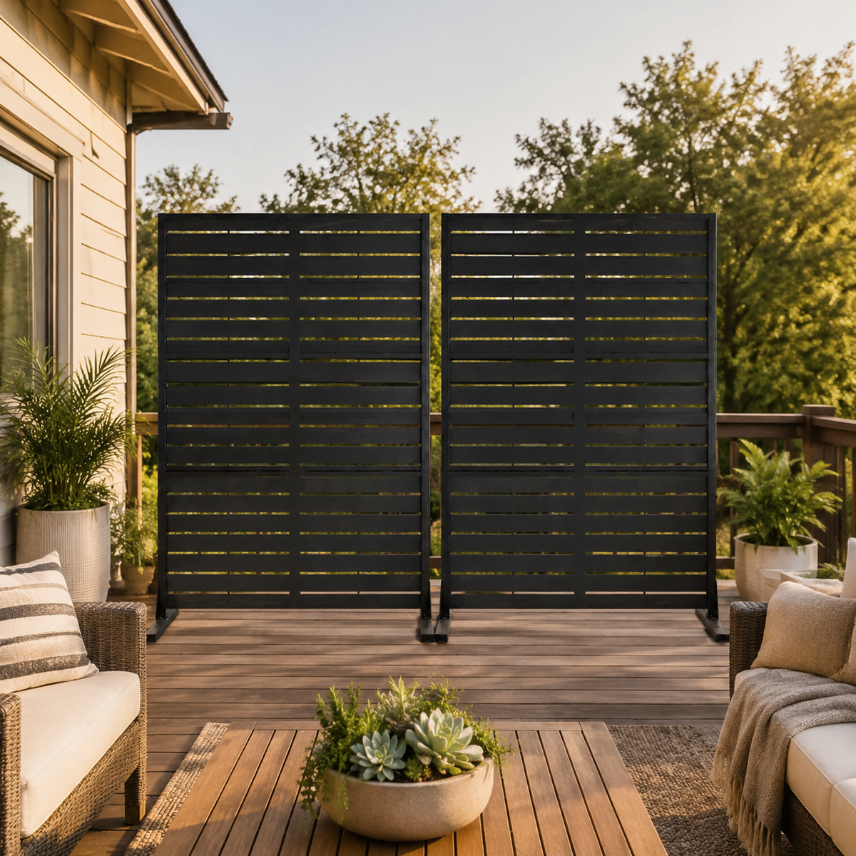 Classic Louvered Metal Privacy Screen — Set of 2
