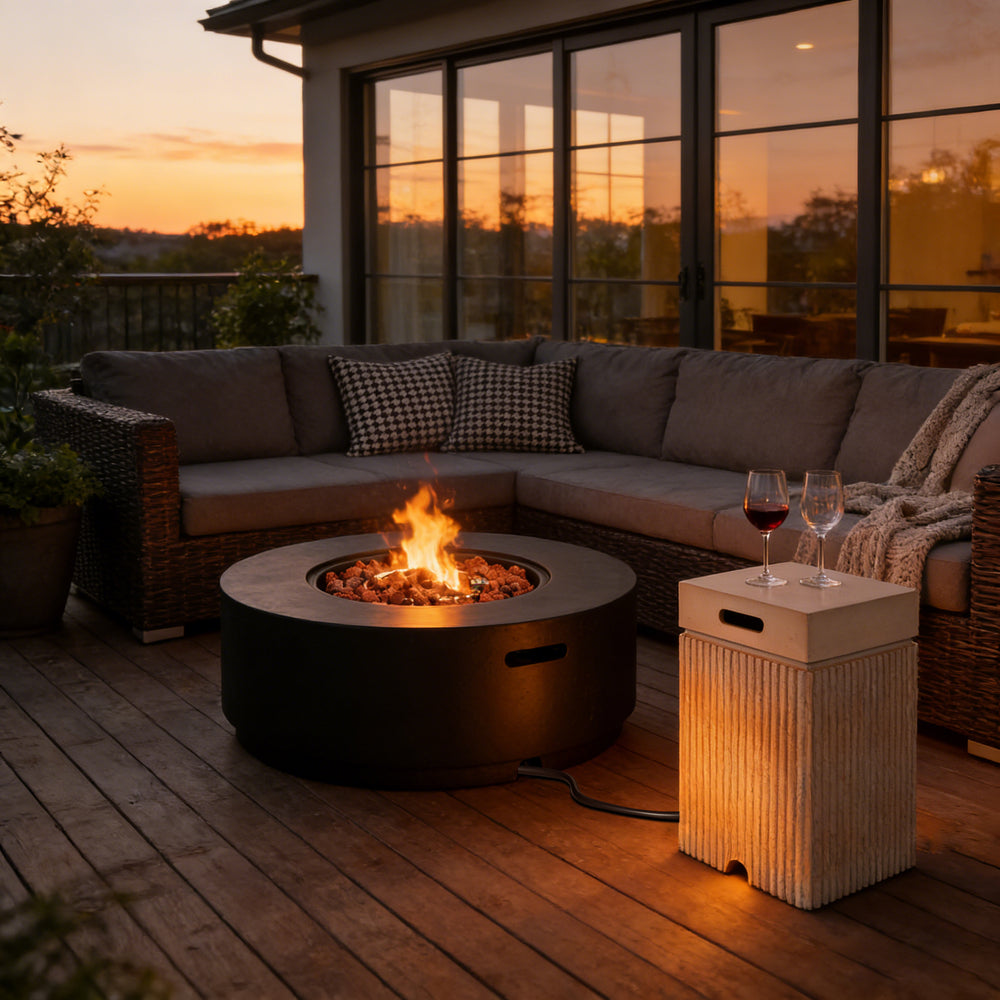 Modern Round Gas Fire Pit Table — Outdoor Propane Fire Pit