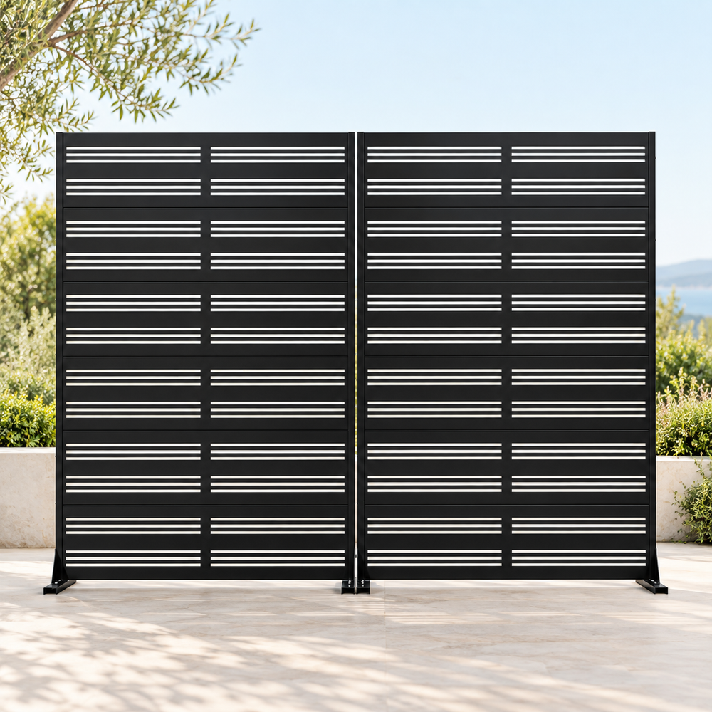 Mixed-Width Louvered Metal Privacy Screen — Set of 2